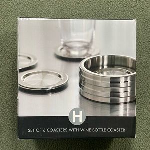 Hotel Collection 6 stainless steel coasters with wine bottle coaster